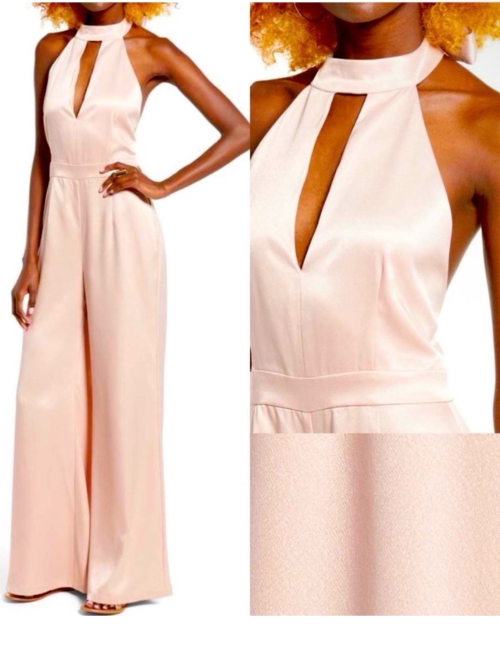Leith Blush Halter Wide-Leg Jumpsuit